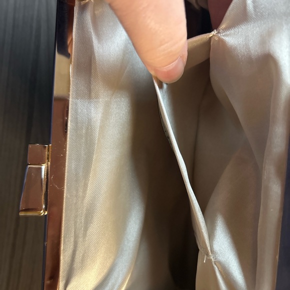 Charlie RSVP Champagne Satin Pleated Clutch Gold Frame Evening Bag - Picture 5 of 5